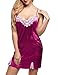 Ekouaer Sexy Nightgown Womens Satin Lace Trim Slip Chemise Nightwear Full Slip Dress Comfort Sleepwear,Rose-red,M=US XS