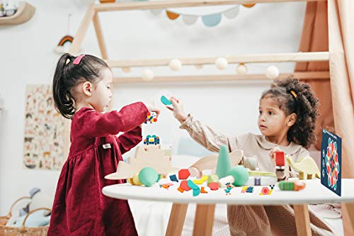 180 Pcs Wooden Pattern Blocks Puzzle, SWBONBON Geometric Shape Educational Montessori Tangram, Learning Toys Preschool Animal Jigsaw Puzzle for 3-8 Ages