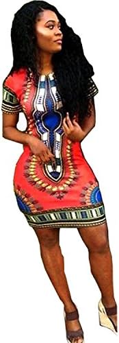 Womens Traditional African Print Dashiki Stretch Bodycon Dress 3XL Red