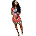 Womens Traditional African Print Dashiki Stretch Bodycon Dress 3XL Red