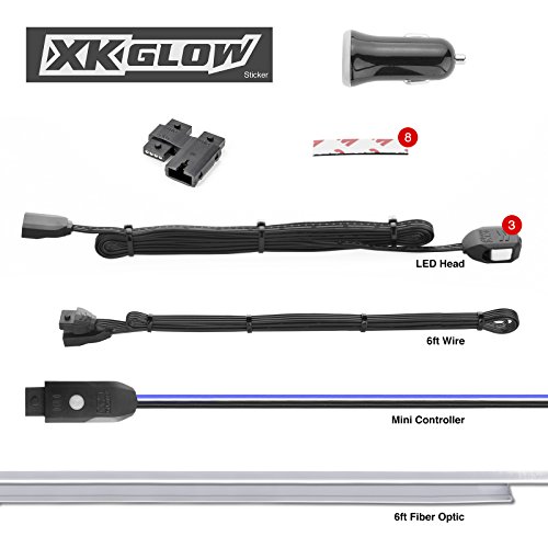 3pc LED Head 6ft Fiber Optic Roll Light Kit XKchrome App Controlled Bluetooth Enabled Automotive Car Truck Dash Door Interior Architectural Home Indoor Accent Flexible w/Mounting Tab 5V Standard