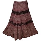 Mogul Womans Long Skirt Velvet Touch Rayon A-line Boho Tiered Gypsy Medieval Skirts