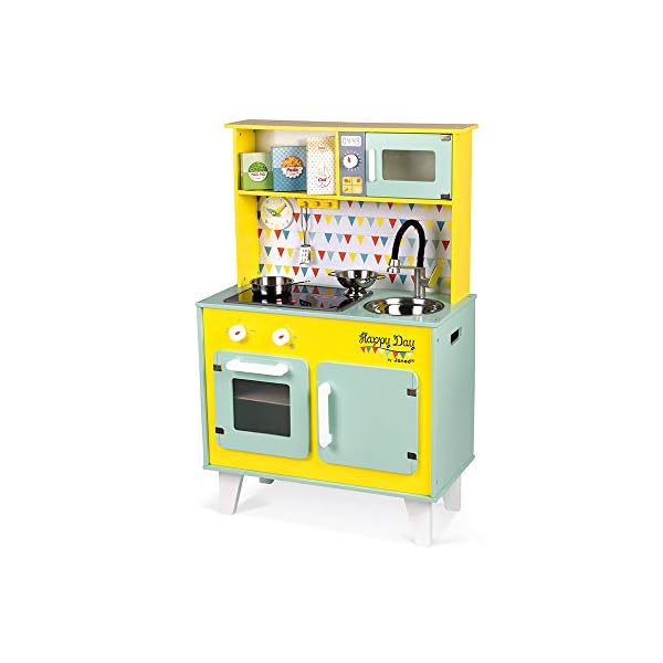 Janod - Big Wooden Play Kitchen - Happy Day - With Fridge and Microwave Oven, Sound and Light - Pretend Play Toy Kitchen… – Bild 3