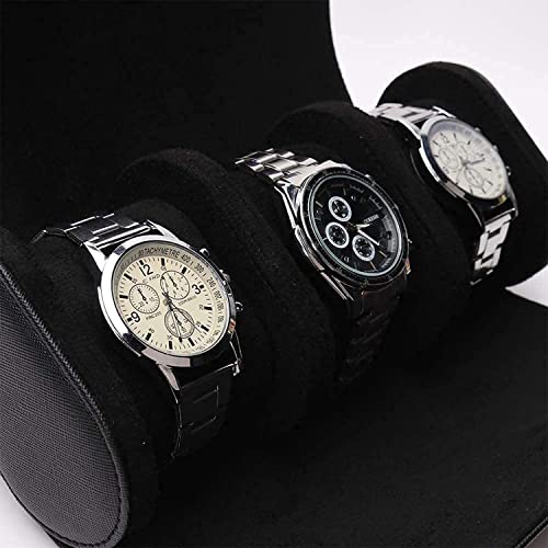 Watch Travel Case Handmade Leather Watch Rolls Box for Man Travel Watch Roll with Velvet to Protection Watch Roll Organizer to Home Secure Storage (3 Slot, Black)