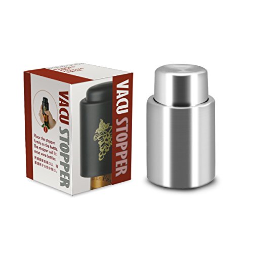 Vacare Vacuum Wine Stopper - Wine Stopper to Remove Air and Vacuum Seal Open Wine Bottle for over 10 Days Vacuum Wine Preserver - Vacuum Wine Saver S/Steel Wine Preserver 1pack