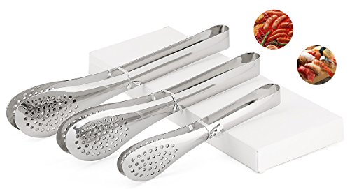 Stainless Steel Serving Tongs Salad Tongs BBQ Tongs Heavy Duty Cooking Tongs Food Tongs for Salad, Buffet Party Serving, Toast Bread, Ham, Frying, Barbecue, Pastry, Sandwich（3 Pack） - Thumbnail 5