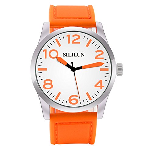Men Watch Silicone Band Big Face Easy Read Wrist Watch (orange)