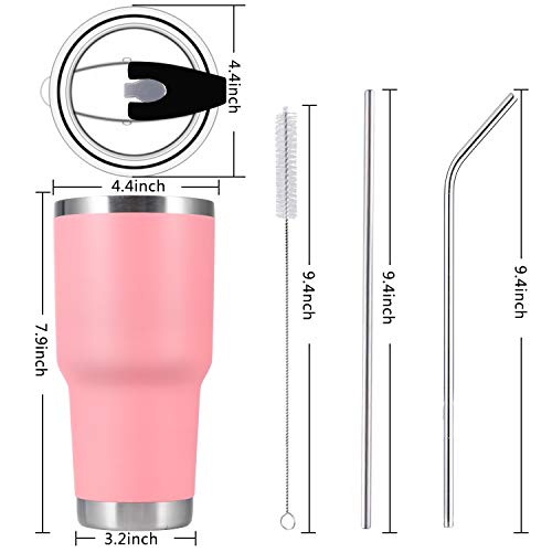 30oz Stainless Steel Insulated Pink Tumbler Travel Mug with Straw Slider Lid, Cleaning Brush, Double Wall Vacuum