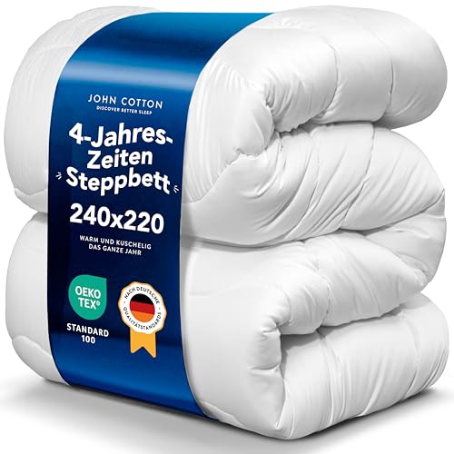 John Cotton 4 Jahreszeiten Bettdecke 240x220 - Atmungsaktive 3-in-1 Bettdecken für Sommer & Winter | Oeko-Test Zertifiziert Steppdecke | Microfaser Sc