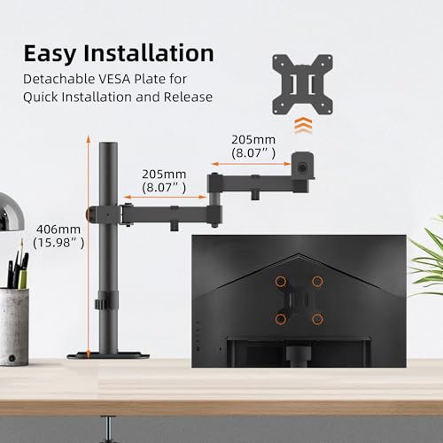 Single Monitor Arm Desk Mount, Max. Load 10kg, Adjustable Mount with Tilt Swivel Rotation for 13-32 inch LCD LED Screens, 2 Mouting Options, Vesa 75x75/100x100mm