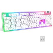 KOLMAX K10 Wireless Gaming Keyboard,Rechargeable 2.4G Transparent Case RGB Backlit with PBT Ball Keycap,Ergonomic Wireless Keyboard with Mechanical Feeling 104 Keys for PC Mac Win Gaming Office White