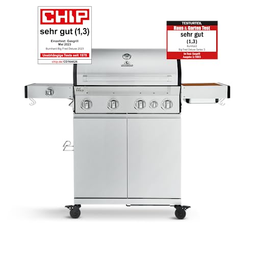BURNHARD® Gasgrill 4-Brenner Deluxe, Edelstahl - Gusseisenrost - Series 3