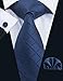 Barry.Wang Plaid Ties Check Mens Necktie Set with Handkerchief Cufflinks Classic Stripe Blue Navy Solid