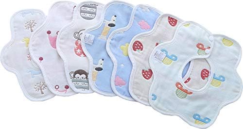 Ohequbao Baby Bib Saliva Towel, 6 Layer Can 360°Rotate Petal Absorption Bandana Bibs Burp Cloths for Drooling And Teething