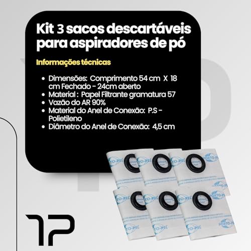 Kit 9 Sacos Descartáveis Aspirador de Pó Filtros Compatível Eletrolux A10N1 AWD01 A10T A10 Clean Car A13 AQP 10 20 Flex 1400 Flex Green Acqua Power 1400S GT 2000 GT 3000 GT 20N GT 200 Hidrovac