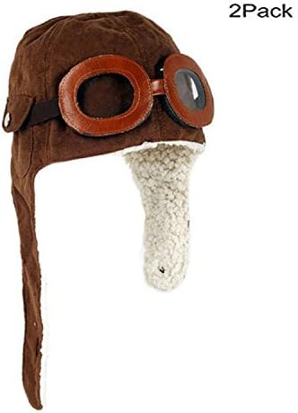 CELLTEK Fashion Boys Cool Pilot Aviator Crochet Earflap Hats Warm Winter Cap (2PCS/PACK Brown Hat)