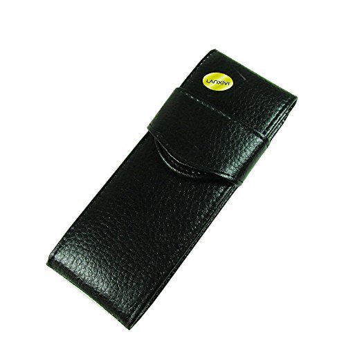 Lanxivi Black Double Pen Genuine Leather Pouch Case Top Washed Cowhide