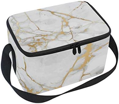 Tarity Gold Marble Pattern Insulated Lunch Bag Cooler Lunchbox Container Tote Bag with Shoulder Strap for Women Men Boy Girls Kids