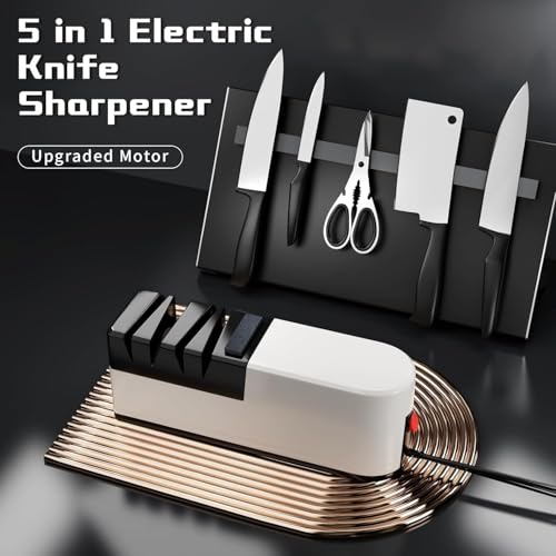Electric Knife Sharpener, 5 in 1 Knife Sharpening System with Straight Blade, Professional Diamond Knife Sharpener for Rough Sharpening, Repair and Sharpening of Knives (QS1)
