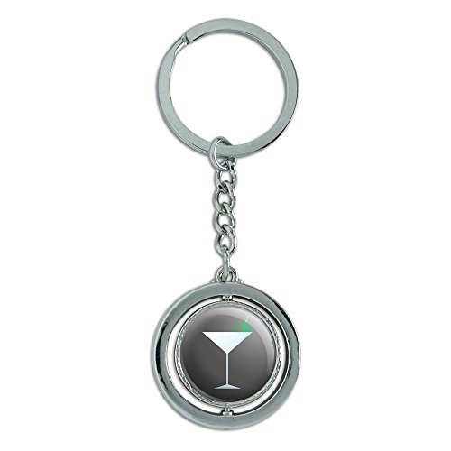 Martini Glass Olive Spinning Round Metal Key Chain Keychain Ring