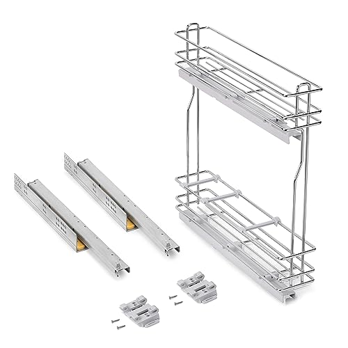 Emuca 8381011 SupraMax Pull Out Bottle Rack with Soft Close, 150mm, Chrome Plated, Steel