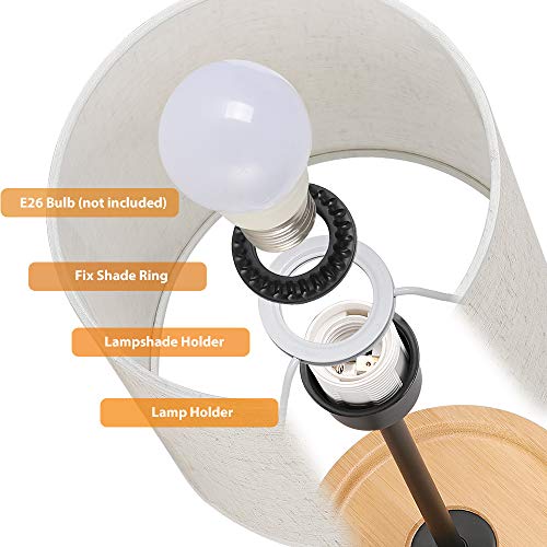 Modern Table Lamp, Nightstand Desk Lamp, Bedside Lamp with Wood Base and Linen Shade for Living Room, Bedroom, Office, College Dorm