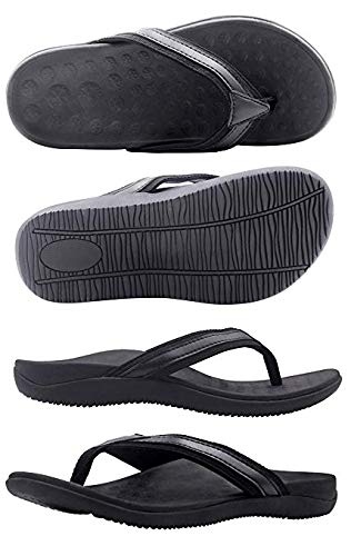 Orthotic Sandals Stylish Thong Flip Flops Men Ultra Comfort Slippers with Arch Support for Plantar Fasciitis, Flat Feet & Heel Spur Black - Thumbnail 4