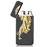 Pard Tiger Windproof Cross Arc Lighter, USB Rechargeable Flameless Electronic Pulse Arc Cigarette Lighter, Black