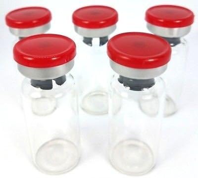 10mL Depyrogenated Sterile Clear Borosillicate Glass Serum Vials - 5 Pack - Red Flip Top
