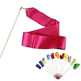 Voberry Dancing Ribbon Streamer Gym Rhythmic Rod Art Gymnastic Ballet Twirling Stick 4M (Rose)