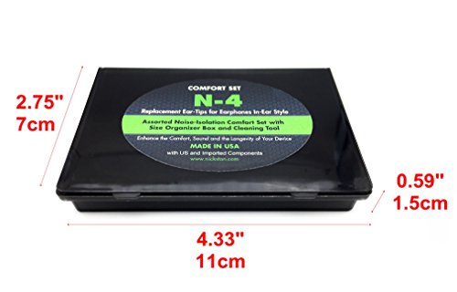 NICKSTON N-4 Assorted Ear Tips Set for In Ear Earphones with 6.4mm to 7.4mm Nozzle Attachment - Replacement Adapters Gels Buds with Box Organizer and Cleaning Tool