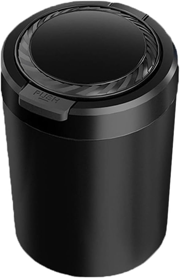 RichVibe LED Car Ash Tray with Lid, Smokeless Aluminum Alloy Cup Vehicle Cup Holders, Blue Light Illuminates on Opening, Detachable Liner, Black