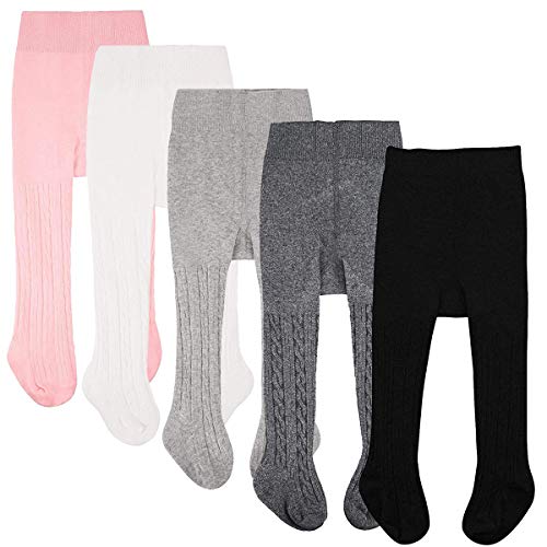 Baby Toddler Girls Tights 3 Pack Knit Cotton Leggings Pants for Infant Girl Stockings (style 5 pack B twist, 1-2 year)