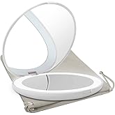 Milishow Travel Mirror with LED Lighted, 1x/10x Magnification Compact Mirror with Light, 2-Sided Illuminated Folding Round Mirror, Handheld Pocket Makeup Mirror (White)