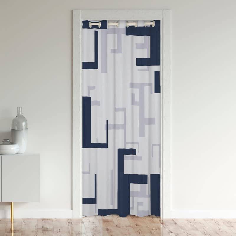 Loussiesd Modern Geometric Doorway Curtain Privacy Navy Blue Stripe Closet Door Curtain 30%-50% Blackout Room Darkening Thermal Curtains for Doors Windows Drapes Window Treatments 132x203cm 1 Panel