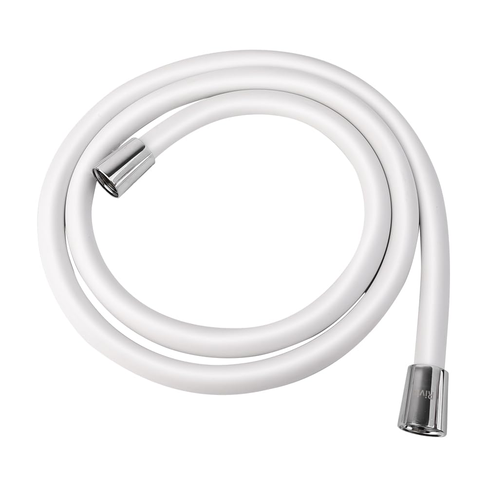 Photo 1 of Rivix Shower Hose 79-Inch PVC White Handheld Shower Head Hose - Explosion Proof, Anti-Tangle Flexible Hose for Bathing, Pet Cleaning, and Toilet Cleaning rv shower head with hose