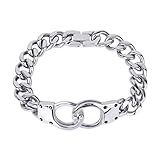 Men's Stainless Steel Handcuff Connect Cuban Curb Link Chain Bracelet--Silver