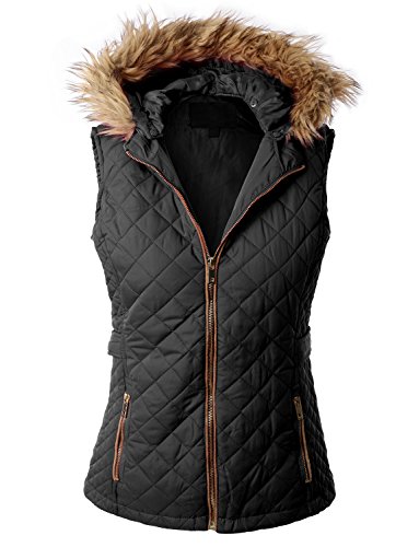 RubyK Womens Basic Padded Puffer Quilted Jacket Vest with Hoodie,Medium,RBKWV1945_BLACK