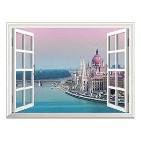 Removable Wall Sticker/Wall Mural - Beautiful View of a Grand Palace by a River | Creative Window View Wall Decor - 24"x32"