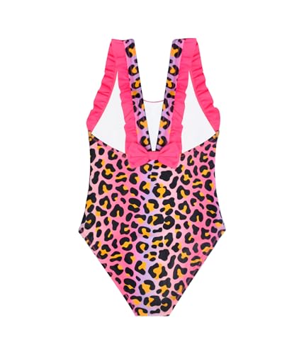 Power Flower Girls' Leopard Swimsuit with Ruffles and Bow on the Back Quick Dry for Beach Pool Holidays 2-10 Years