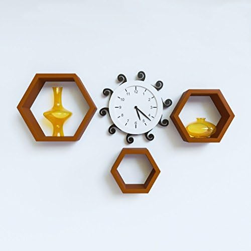 DecorNation Wall Shelf Rack Set of 3 Hexagon Shape Storage Wall Shelves for Home - Brown