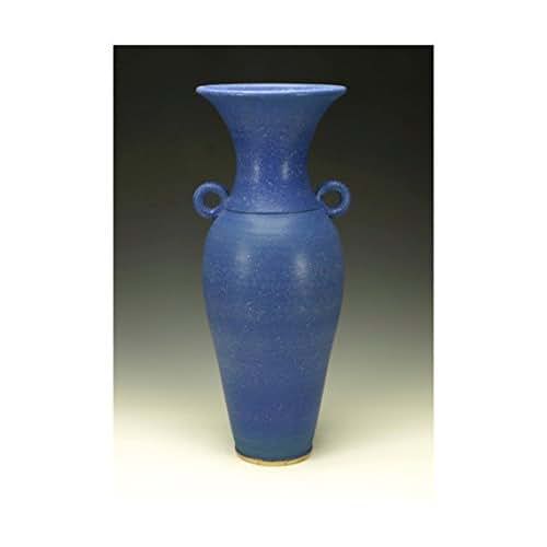 Cobalt blue pottery vase with handles Handmade