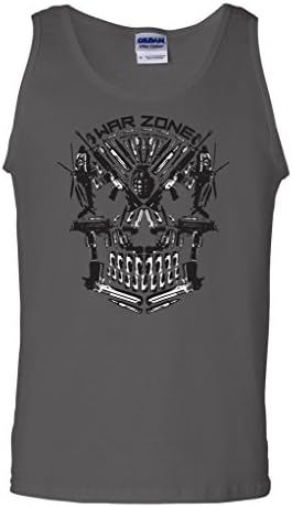 TeeWorlds War Zone Skull - Paying the Price. Army. Mens Tank Top Medium Charcoal