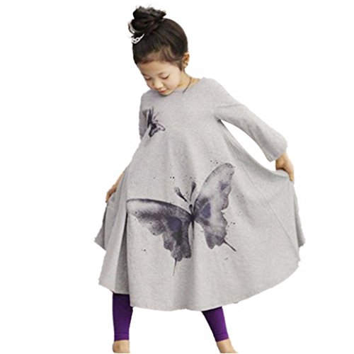 image for Kollmert Baby Girls Dress Round Neck Long Sleeve Butterfly Cotton Prin