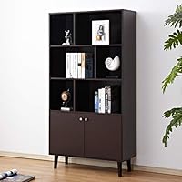 Soges Premuim Modern Display Storage Cabinet 67.4 inches High Free Standing Bookshelf Wood Home Office Cabinet, Espresso HHGZ006-CF