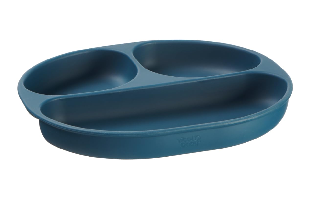 Vital Baby Nourish Silicone Suction Plate - Mess-Free Weaning to Toddlerhood | Strong Suction Pads | Divided Areas | Scooped Sides | BPA-Free - Moody Blue