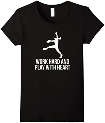 Womens Girls Softball T Shirt - Work Hard and Play With Heart Small Black
