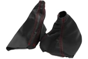 KAR DESIGNERS Fits 2008-2016 Subaru Impreza WRX Real Black Leather Shift & E-Brake Boot Set with Red stitching. (Skin Only)