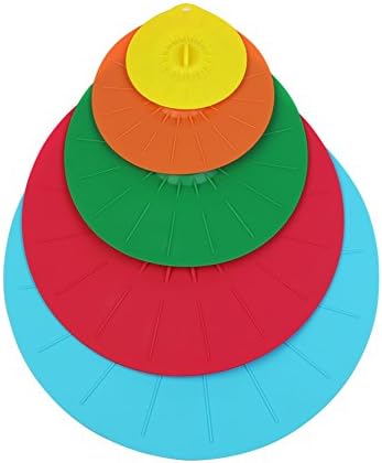 JTZXW Food-Grade Silicone Fresh Cover Set of 5 Pieces, Suction Lid Food Cover Combo, Silicone Dustproof Heat-Resistant Food Cover, Essential Kitchen Accessories, Reusable.