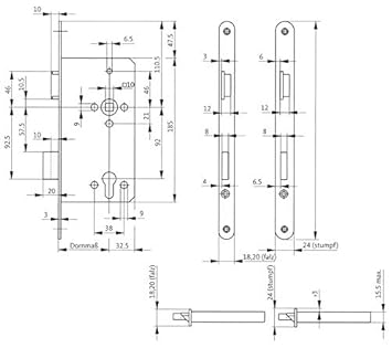 Gu bks Haustürschloss BKS 0024 | Anschlag: DIN links | Ausführung: Stulp käntig | Dornmaß (mm): 55 | Lochung: PZ | Stulpbreit
